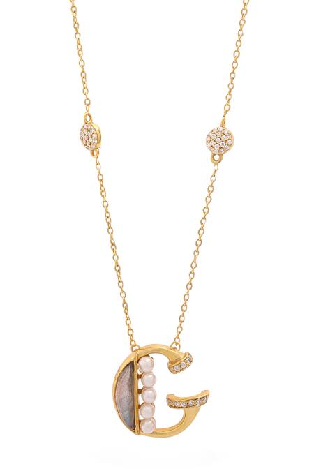 Buy_Kicky & Perky_Gold Plated Pearls, Stones And Alphabet G Pendant Necklace 