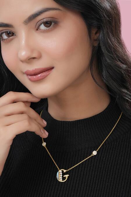 Shop Kicky & Perky Gold Plated Pearls, Stones And Alphabet G Pendant Necklace Shop_Kicky & Perky_Gold Plated Pearls, Stones And Alphabet G Pendant Necklace