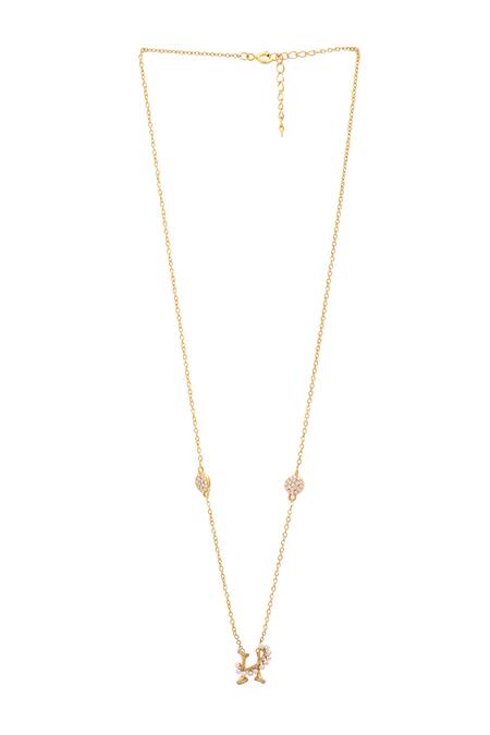 Kicky & Perky_Gold Plated Stone And Pearl Alphabet H Pendant Necklace _Online_at_Aza_Fashions