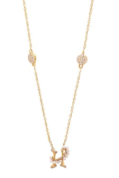 Buy_Kicky & Perky_Gold Plated Stone And Pearl Alphabet H Pendant Necklace _Online_at_Aza_Fashions