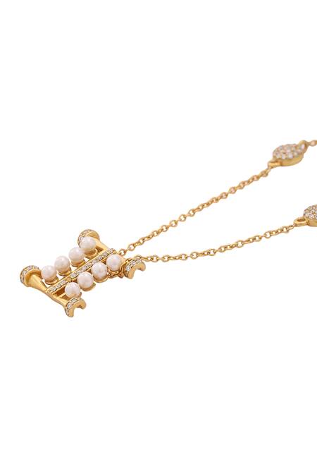 Kicky & Perky_Gold Plated Pearls, Stones And Alphabet I Pendant Necklace _Online_at_Aza_Fashions