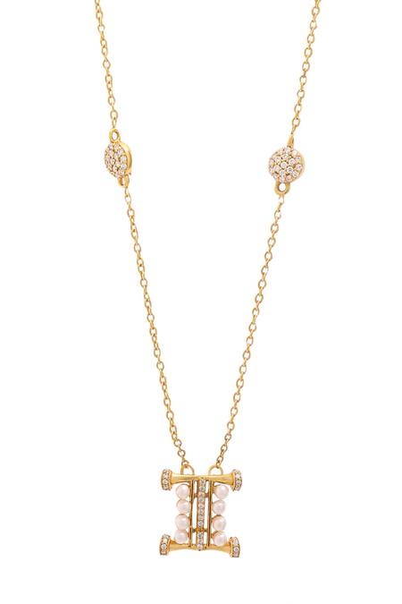 Kicky & Perky Gold Plated Pearls, Stones And Alphabet I Pendant Necklace at Aza Fashions Kicky & Perky_Gold Plated Pearls, Stones And Alphabet I Pendant Necklace _at_Aza_Fashions