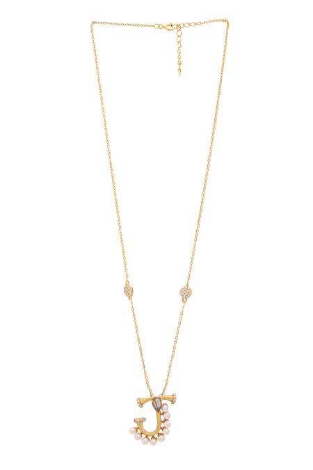 Buy_Kicky & Perky_Gold Plated Pearls, Stones And Alphabet J Pendant Necklace _Online_at_Aza_Fashions