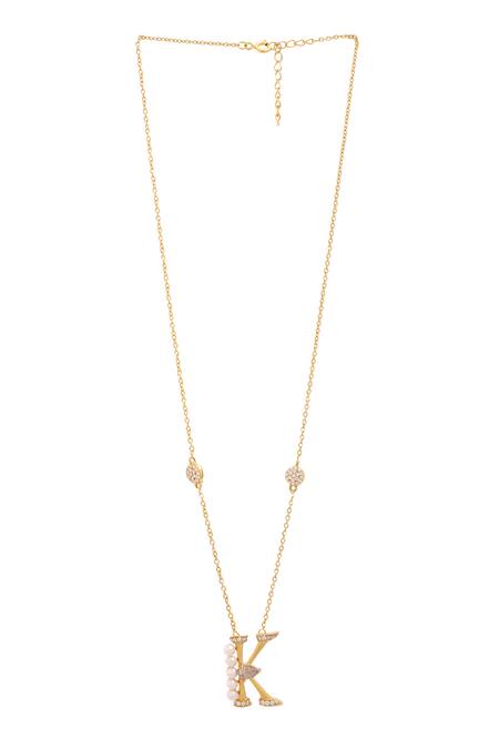 Kicky & Perky Gold Plated Stone Pearl Alphabet K Pendant Necklace Online at Aza Fashions Kicky & Perky_Gold Plated Stone Pearl Alphabet K Pendant Necklace _Online_at_Aza_Fashions