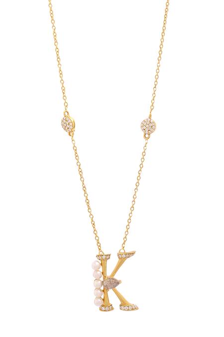 Buy Kicky & Perky Gold Plated Stone Pearl Alphabet K Pendant Necklace Online at Aza Fashions Buy_Kicky & Perky_Gold Plated Stone Pearl Alphabet K Pendant Necklace _Online_at_Aza_Fashions