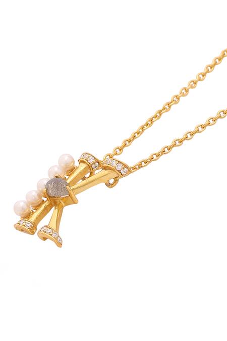 Buy_Kicky & Perky_Gold Plated Stone Pearl Alphabet K Pendant Necklace 