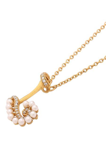 Buy_Kicky & Perky_Gold Plated Pearls, Stones And Alphabet L Pendant Necklace 