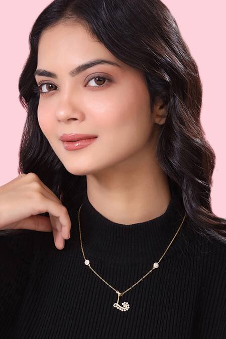 Shop Kicky & Perky Gold Plated Pearls, Stones And Alphabet L Pendant Necklace Shop_Kicky & Perky_Gold Plated Pearls, Stones And Alphabet L Pendant Necklace