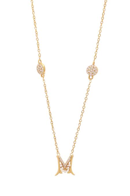 Kicky & Perky_Gold Plated Stone Pearl Alphabet M Pendant Necklace _Online_at_Aza_Fashions