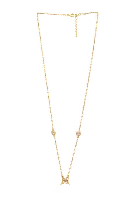 Shop_Kicky & Perky_Gold Plated Stone Pearl Alphabet M Pendant Necklace _Online_at_Aza_Fashions