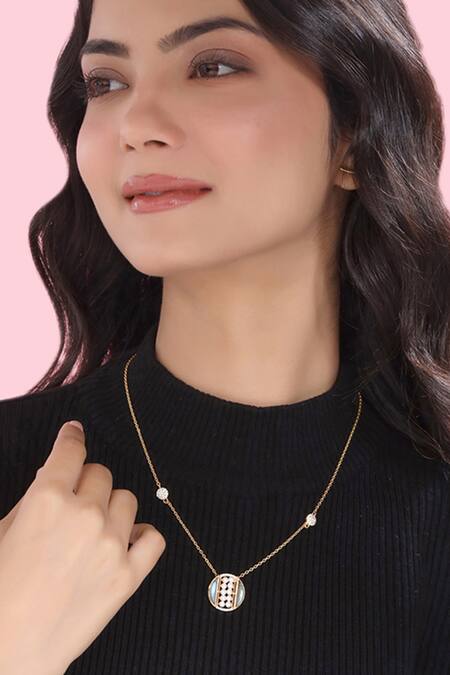 Buy_Kicky & Perky_Gold Plated Stone And Pearl Alphabet O Pendant Necklace 