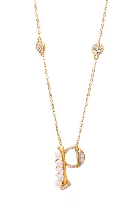 Buy_Kicky & Perky_Gold Plated Pendant Necklace With Pearl And Stone _Online_at_Aza_Fashions