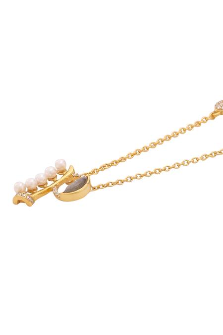 Kicky & Perky_Gold Plated Pendant Necklace With Pearl And Stone _at_Aza_Fashions