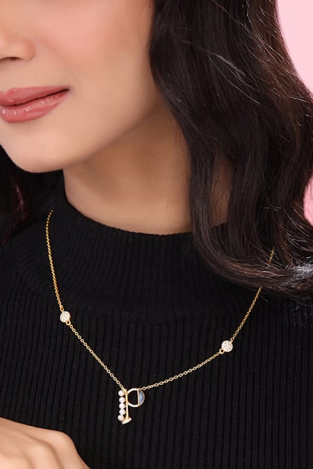 Kicky & Perky Gold Plated Pendant Necklace With Pearl And Stone 