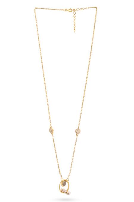 Shop_Kicky & Perky_Gold Plated Pearl And Stone Alphabet Q Pendant Necklace _Online_at_Aza_Fashions
