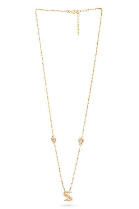 Buy_Kicky & Perky_Gold Plated Pearls, Stones S Shaped Pendant Necklace_Online_at_Aza_Fashions