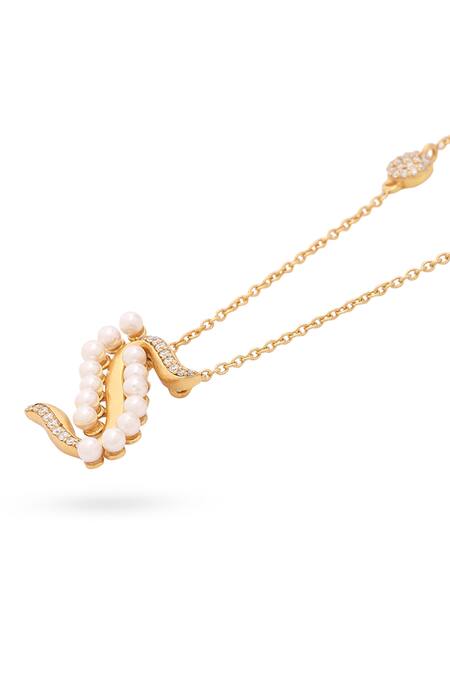 Shop_Kicky & Perky_Gold Plated Pearls, Stones S Shaped Pendant Necklace_Online_at_Aza_Fashions