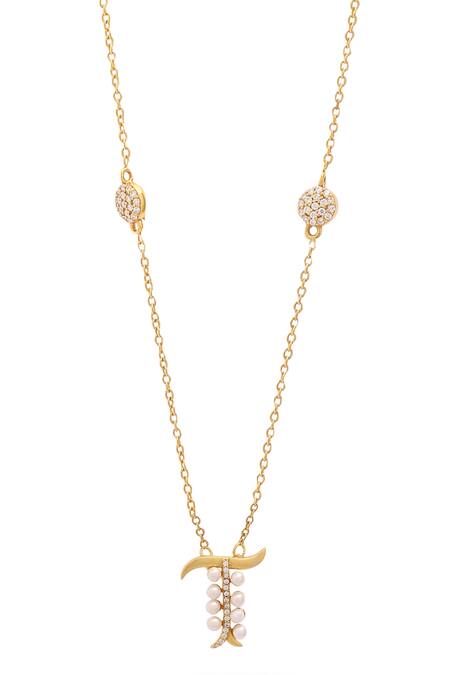 Kicky & Perky_Gold Plated T Shaped Pendant Necklace _Online_at_Aza_Fashions