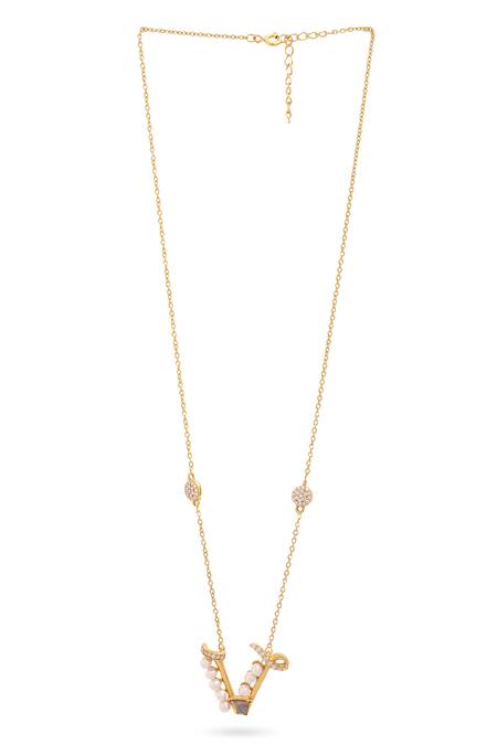 Buy_Kicky & Perky_Gold Plated V Shaped Pendant Necklace _Online_at_Aza_Fashions