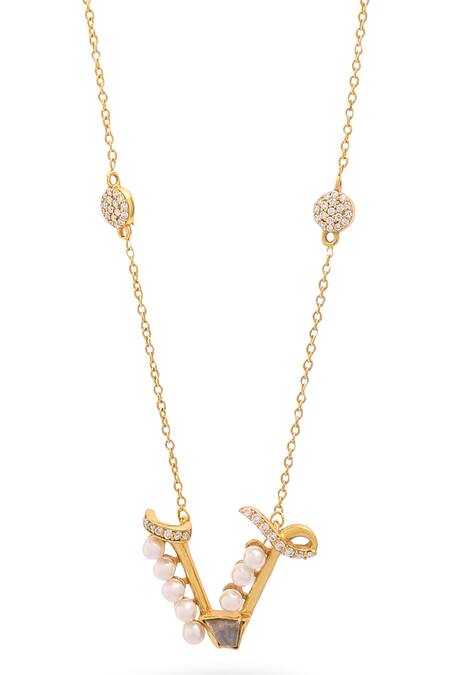 Shop_Kicky & Perky_Gold Plated V Shaped Pendant Necklace _Online_at_Aza_Fashions