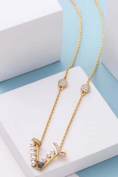 Shop_Kicky & Perky_Gold Plated V Shaped Pendant Necklace _at_Aza_Fashions