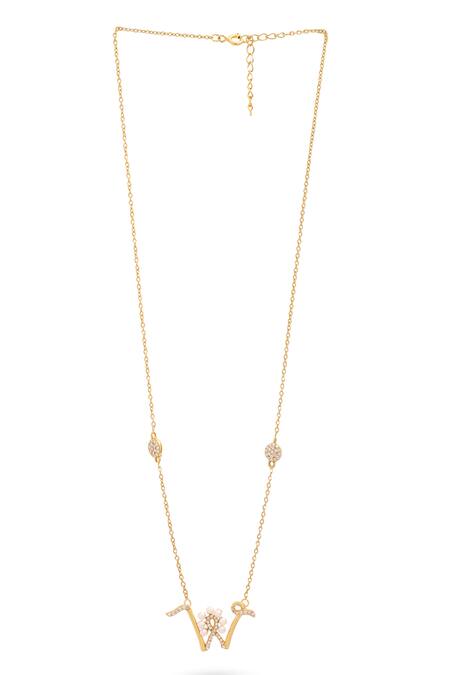 Kicky & Perky Gold Plated Pearls, Stones W Shaped Pendant Necklace Online at Aza Fashions Kicky & Perky_Gold Plated Pearls, Stones W Shaped Pendant Necklace _Online_at_Aza_Fashions
