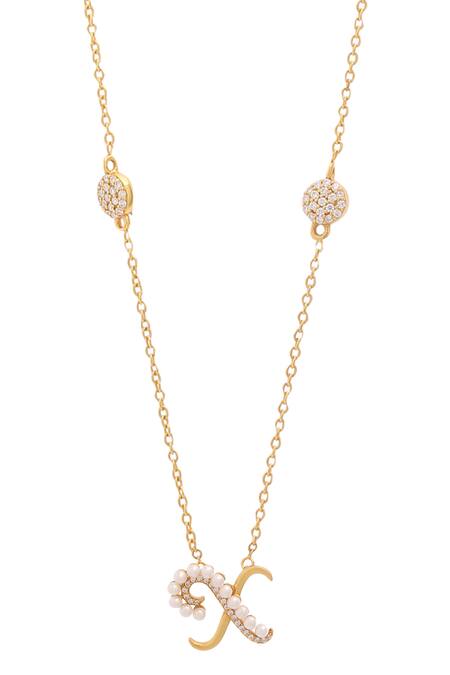 Shop_Kicky & Perky_Gold Plated X Shaped Pendant Necklace _Online_at_Aza_Fashions