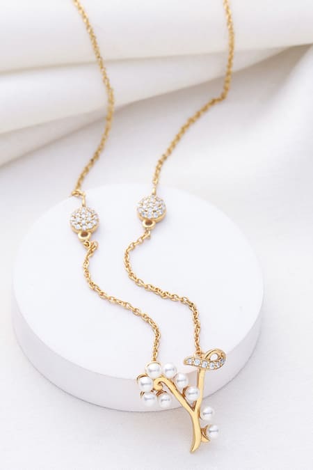 Shop_Kicky & Perky_Gold Plated Y Shaped Pendant Necklace _at_Aza_Fashions