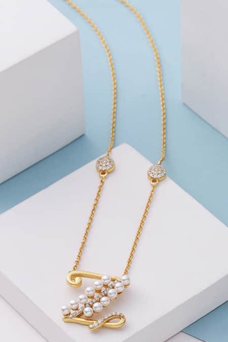 Shop_Kicky & Perky_Gold Plated Z Shaped Pendant Necklace _at_Aza_Fashions