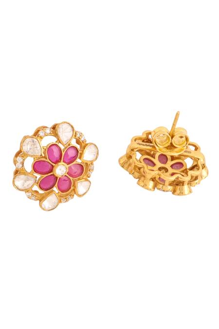 Kicky & Perky_Gold Plated Stones Floral Stud Earrings _Online_at_Aza_Fashions