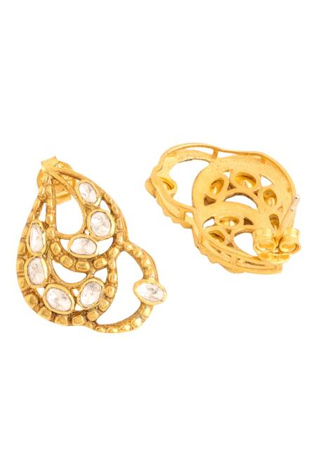Kicky & Perky_Gold Plated Stones Abstract Pattern Stud Earrings _Online_at_Aza_Fashions