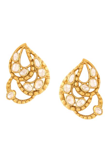 Buy_Kicky & Perky_Gold Plated Stones Abstract Pattern Stud Earrings _Online_at_Aza_Fashions