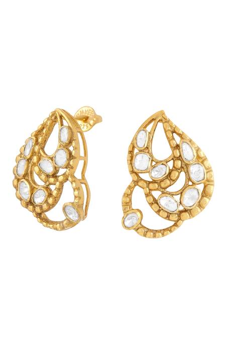 Shop_Kicky & Perky_Gold Plated Stones Abstract Pattern Stud Earrings _Online_at_Aza_Fashions