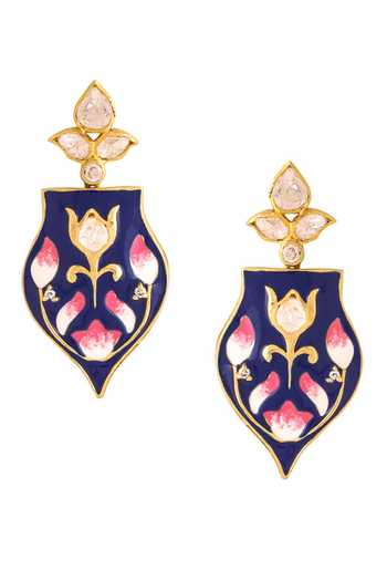 Kicky & Perky_Gold Plated Stones Floral Embellished Dangler Earrings _Online_at_Aza_Fashions