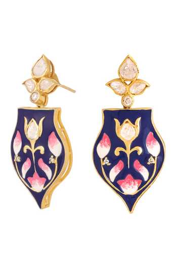Shop_Kicky & Perky_Gold Plated Stones Floral Embellished Dangler Earrings _Online_at_Aza_Fashions