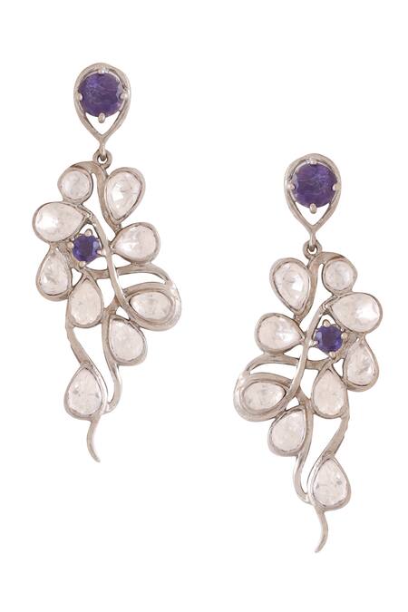 Kicky & Perky_Silver Plated Stones Abstract Pattern Dangler Earrings_at_Aza_Fashions