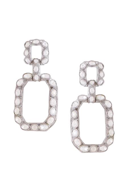 Shop_Kicky & Perky_Silver Plated Stones Embellished Dangler Earrings _Online_at_Aza_Fashions