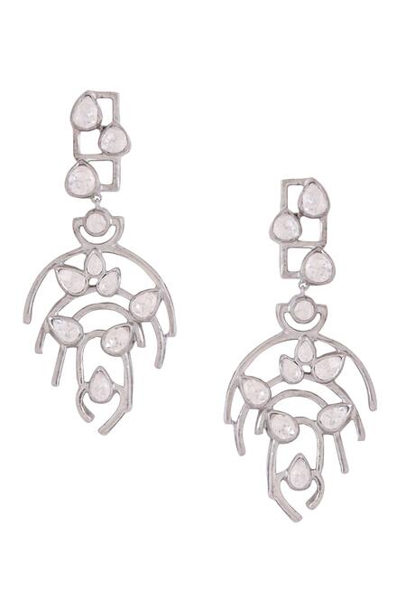 Buy_Kicky & Perky_Silver Plated Stones Embellished Dangler Earrings _Online_at_Aza_Fashions