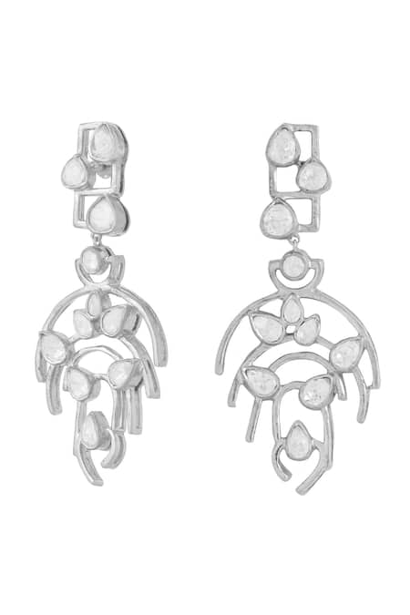 Shop_Kicky & Perky_Silver Plated Stones Embellished Dangler Earrings _Online_at_Aza_Fashions