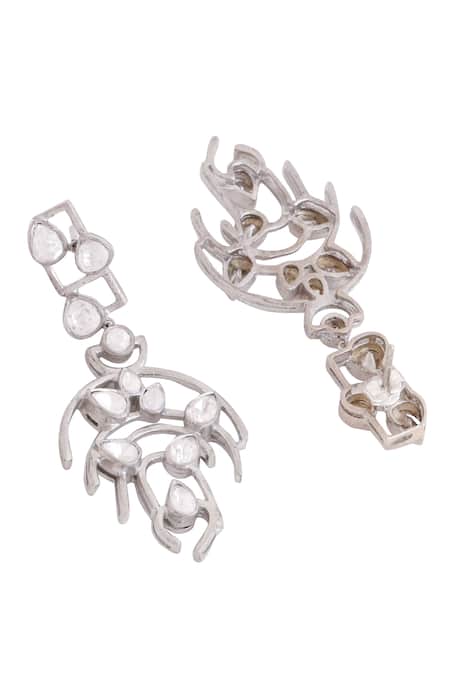 Kicky & Perky_Silver Plated Stones Embellished Dangler Earrings _at_Aza_Fashions