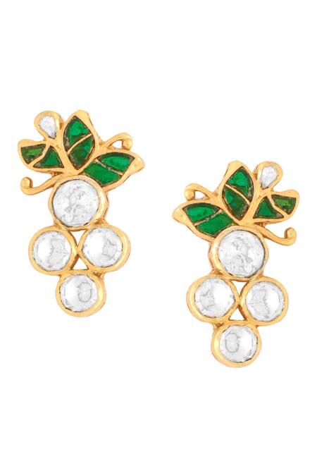 Shop_Kicky & Perky_Gold Plated Stones Floral Embellished Stud Earrings_Online_at_Aza_Fashions