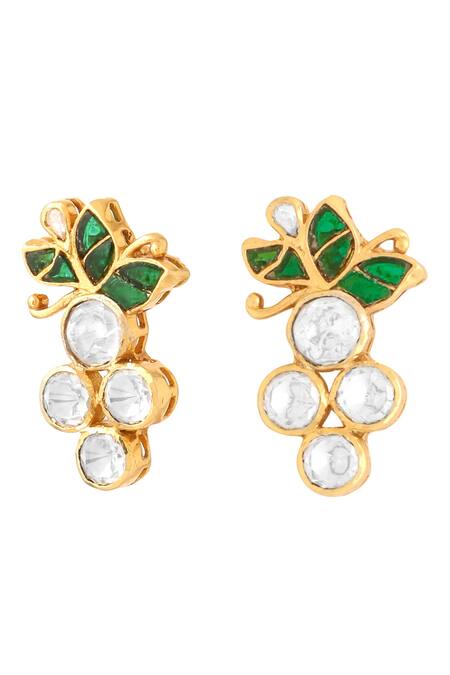 Kicky & Perky_Gold Plated Stones Floral Embellished Stud Earrings_at_Aza_Fashions