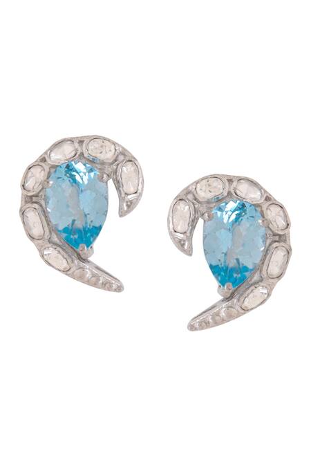 Kicky & Perky_Silver Plated Stones Abstract Motif Stud Earrings _Online_at_Aza_Fashions
