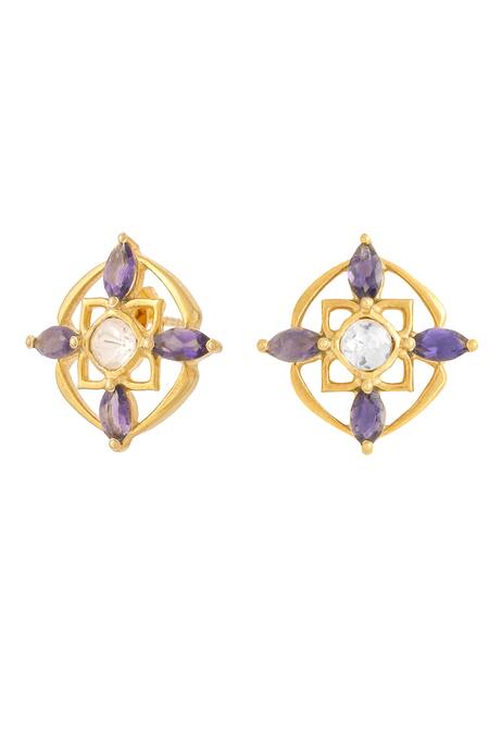 Buy_Kicky & Perky_Gold Plated Stones Geometric Floral Motif Stud Earrings 