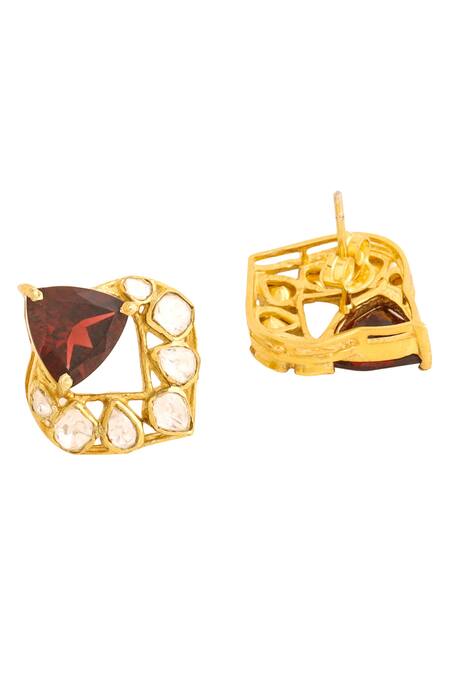 Shop_Kicky & Perky_Gold Plated Stones Ethnic Motif Embellished Studs _Online_at_Aza_Fashions