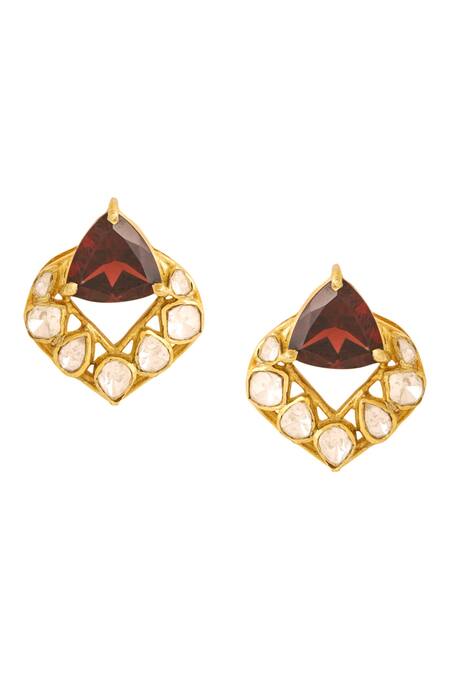 Kicky & Perky_Gold Plated Stones Ethnic Motif Embellished Studs _at_Aza_Fashions