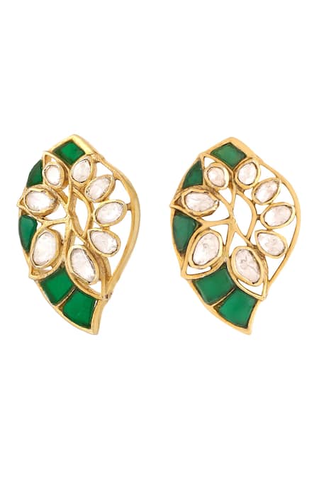 Shop_Kicky & Perky_Gold Plated Stones Embellished Stud Earrings _Online_at_Aza_Fashions