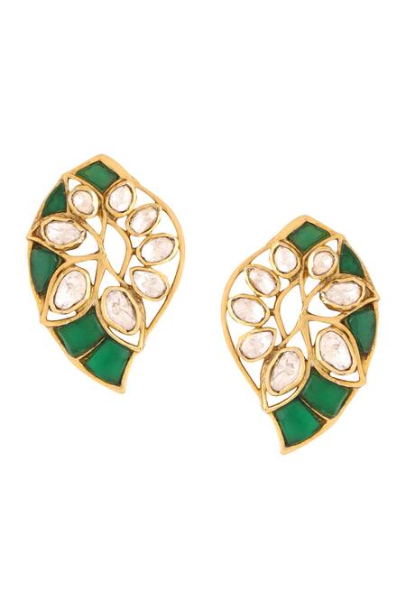 Kicky & Perky_Gold Plated Stones Embellished Stud Earrings _at_Aza_Fashions