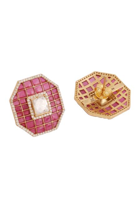 Buy_Kicky & Perky_Gold Plated Stones Hexagon Shaped Stud Earrings _Online_at_Aza_Fashions