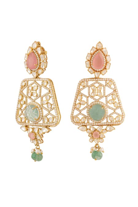 Buy_Kicky & Perky_Gold Plated Stones Geometric Cutwork Pendant Necklace Set 